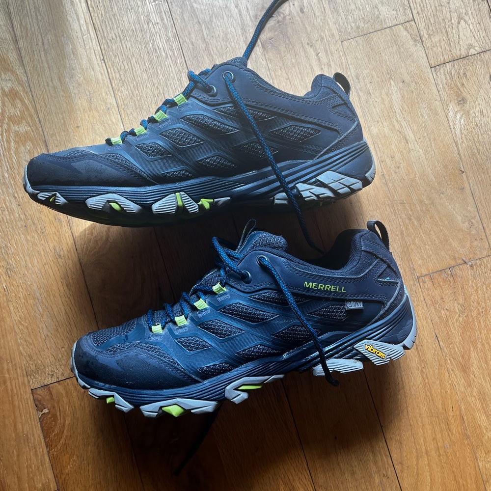 Merrell Men's Navy and Lime Athletic hiking or trail running Shoes waterproof